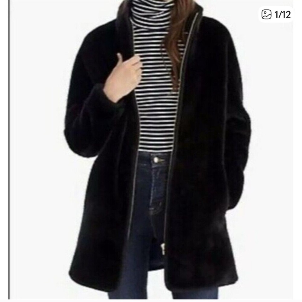 J. Crew Teddy zip up plush fleece‎ coat small black
